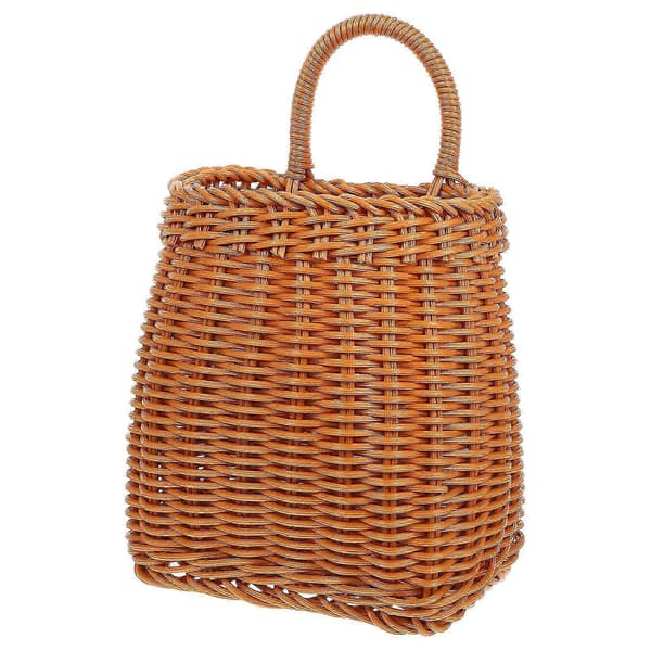 Imitation Rattan Woven Wall Basket, Durable Plastic Storage Solution for Kitchen, Brown, 1 Set
