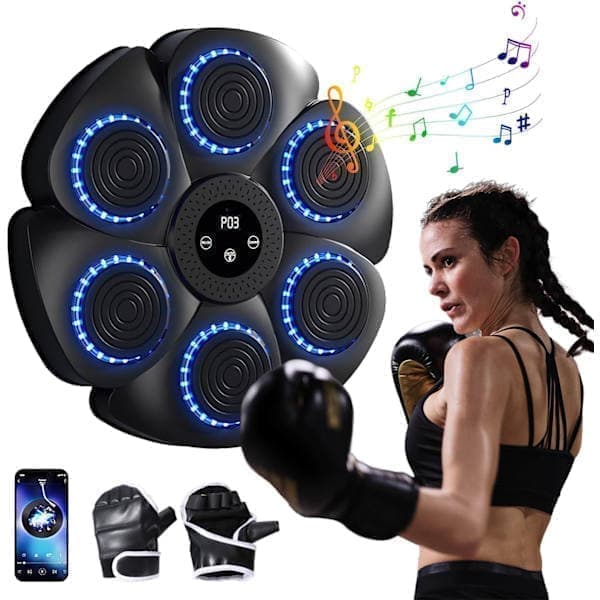 Musical Boxing Machine, Smart Wall-Mounted Boxing Machine - Bluetooth with Boxing Gloves for Adults and Children, 9 Speeds and Countdown Modes B