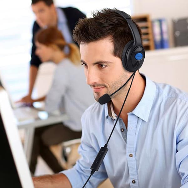Computer Headset with Hi-Fi Stereo Sound, Adjustable Microphone for Clear Voice Transmission, USB Inline Control for Easy Volume and Mute