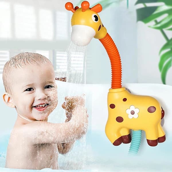 Giraff Babybadeleker, Automatisk Sprinkler Sugekopp Badeleke for Småbarn 1-3, Badekarleker Vann