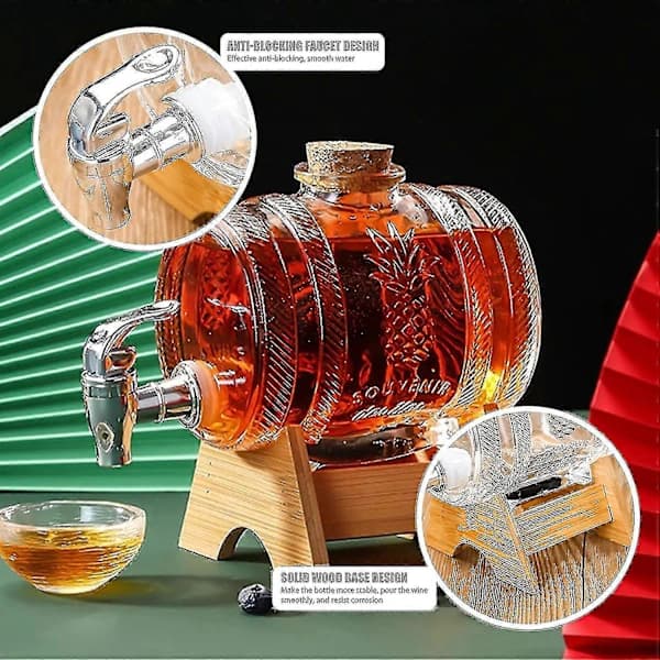 Whiskeykaraffset - Fatglasdispenser med kran och träställ