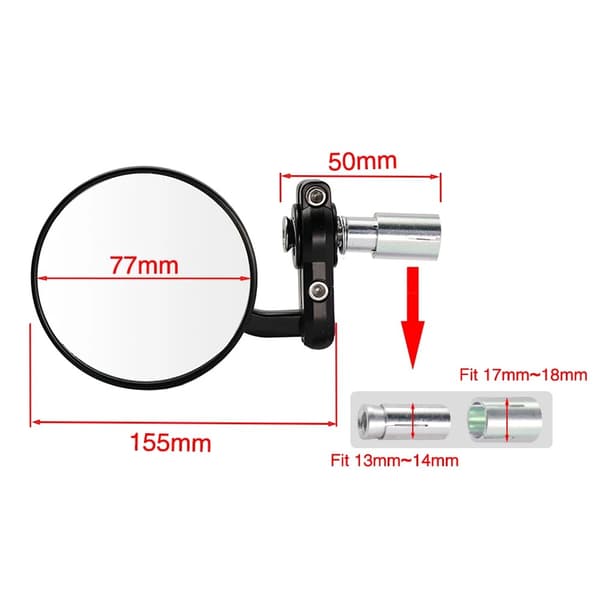 Motorcycle Circular Side Mirrors 7/8\" Convex Mirror Blind Spot Ha