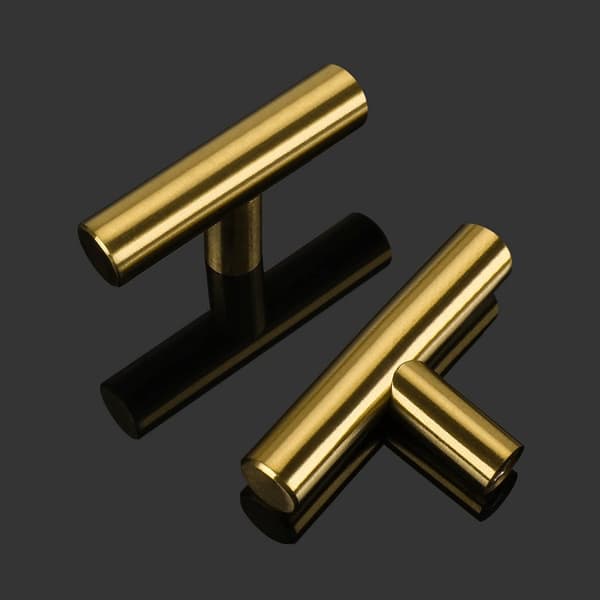 15 Pieces Gold Kitchen Cabinet Knobs, Brass T-Bar Drawer Pulls for Bathroom, Wardrobe, Modern Single Hole Design