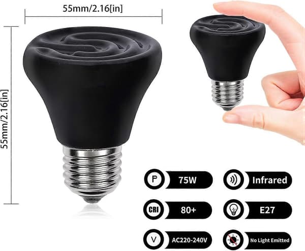 E27 75W Ceramic Heat Lamp for Chicks, Turtles and Reptiles (2 pcs)