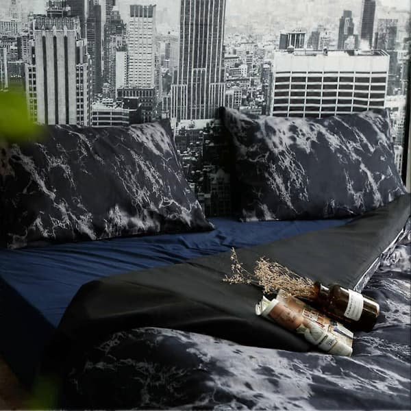 Black Duvet Cover Set Single Marble Bedding Set with Zipper, Also as Duvet or Bedspread 260*230cm