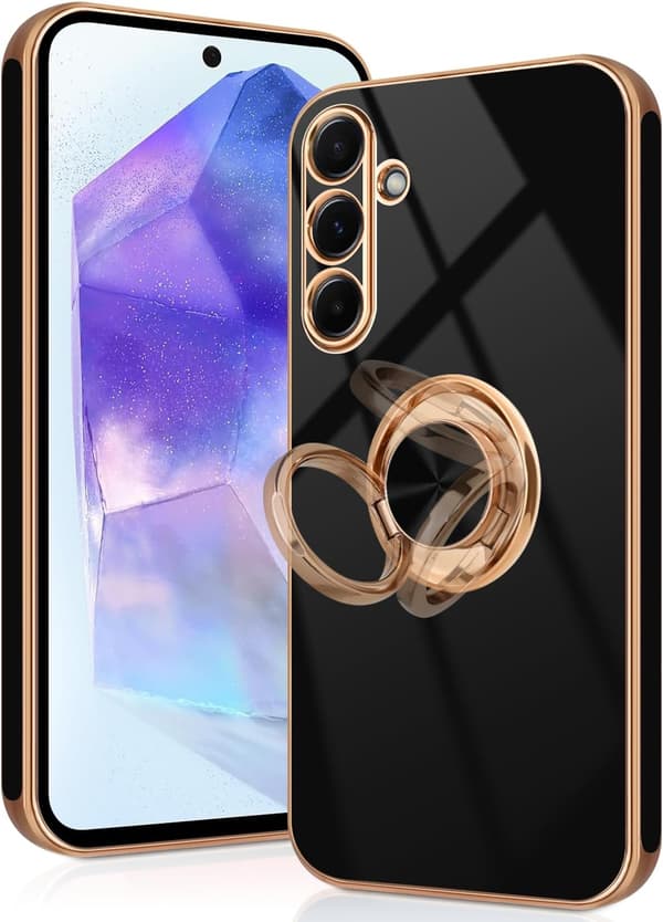 Cover til Samsung Galaxy S24 med 360° Roterende Ringstativ - Sort