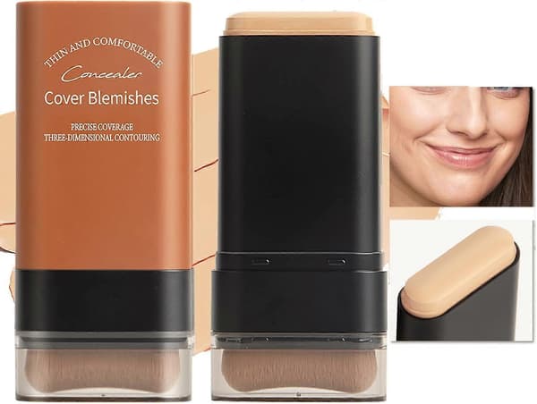 Foundation Stick til Ansigt, Multifunktionel Foundation Stick med Indbygget Foundationbørste, Opbyggelig Medium til Fuld Dækning