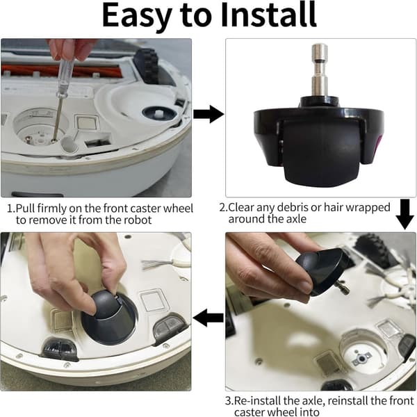 Front Wheel Compatible with Roborock S6/S5 Max/E4 Series Vacuum Cleaner, 360° Rotation for Smooth Navigation