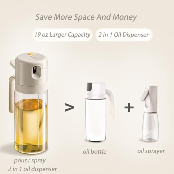2-i-1 Oliedispenser og Glassprayflaske til Madlavning, Airfryer & BBQ, 500 ml (Beige) beige beige