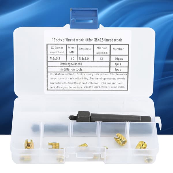 12 pcs M5 x 0.8 Thread Repair Kit Self-Tapping Thread Inserts Tool Set