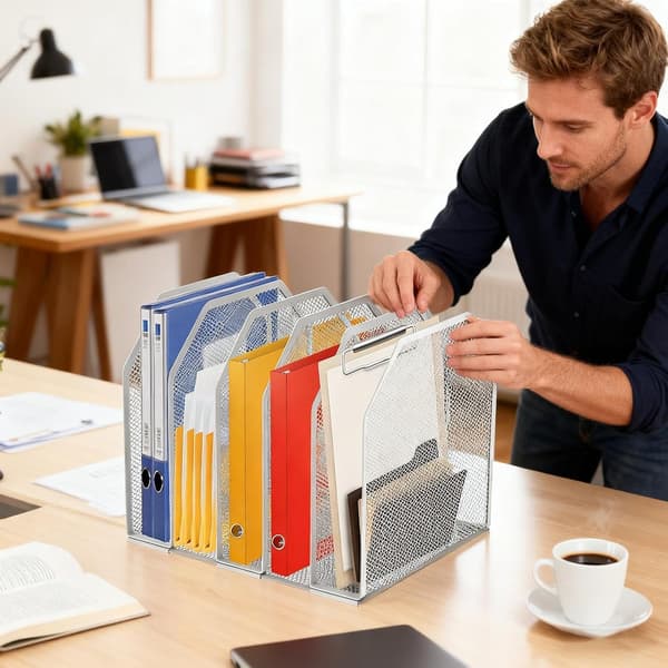 Metal Organizer Adjustable Sturdy Storage Metal File Organizer for Classroom Study Use Book Storage Paper Five Grids