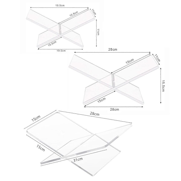 2-pack Akryl Bokstöd X-format Design Klar Stil Tjockare Läsning Bokhylla Bokdisplay Stativ Transparent M