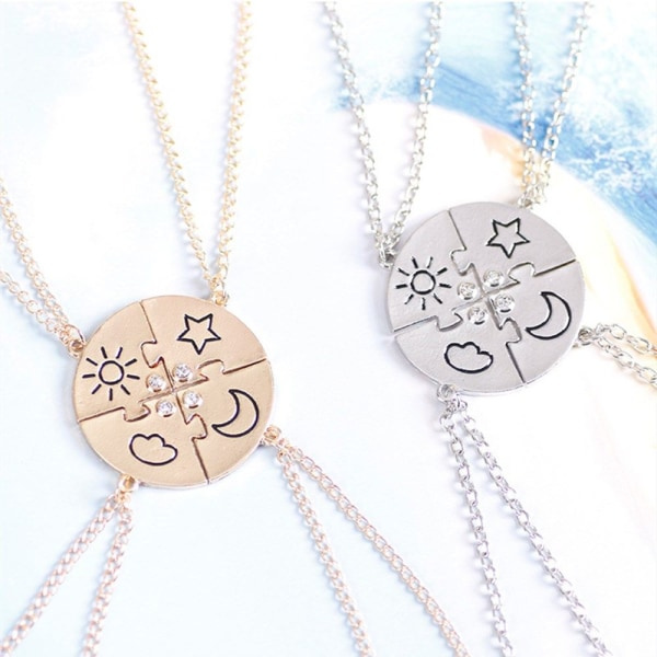 4 delar set vänskap halsband BFF hänge gold