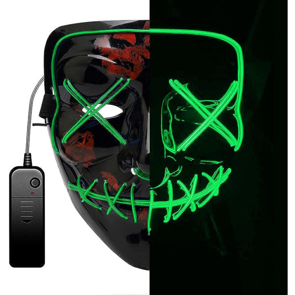 Halloween-masker, LED-rensningsmaske, LISGO lysmaske, skumle masker med 3 lysmoduser Green