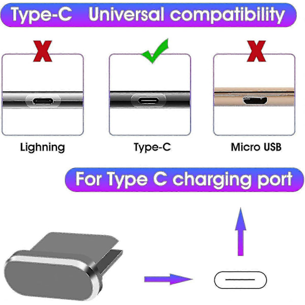 Typ C Dammskyddssats 6 st Aluminiumlegering Usb C Dammskyddskåpor Laddningsportsskydd fi Grey