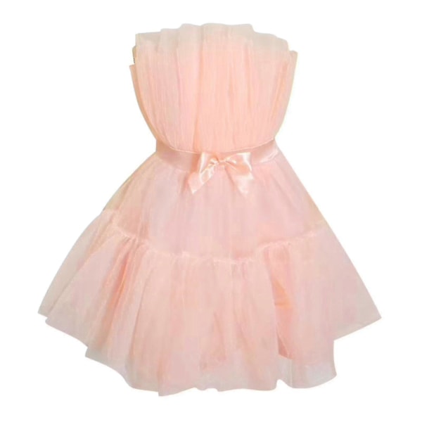 Dame Tyl Kjole Ærmeløs Kort Kjole Ensfarvet Mesh Prinsesse Stropløs Festkjole_x Pink 38