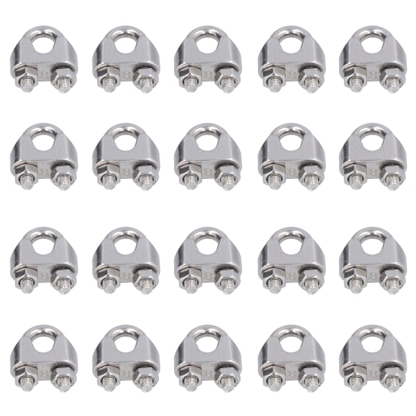 20 stk rustfritt stål wire klemme maskinvare rigging kabel klemme lås klemme festemidler M8(8mm)