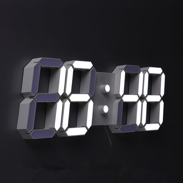 3D LED Digital Væg Glowing Nattilstand Justerbar Hvid White