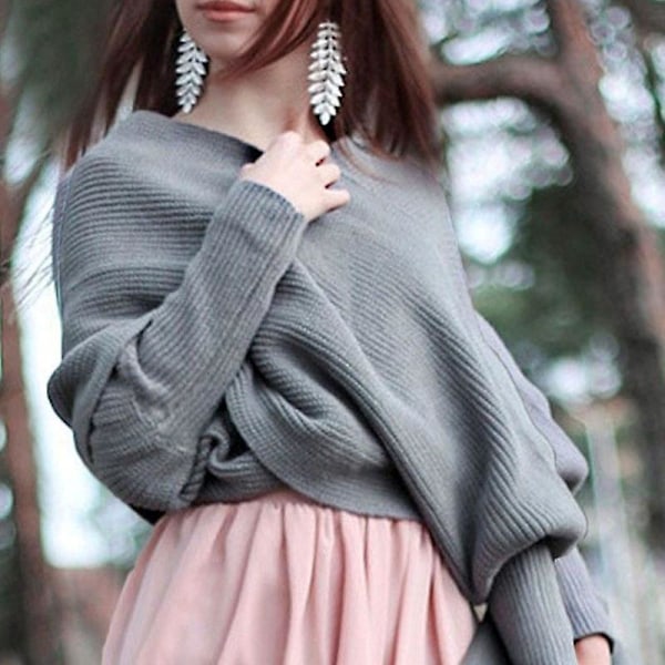 Stickad Vinter Håll Varmt Elegant För Fest Kvinnor Solid Halsduk Ärm Crochet Stickad Lång Mjuk Wraps Sjal Ny Gray