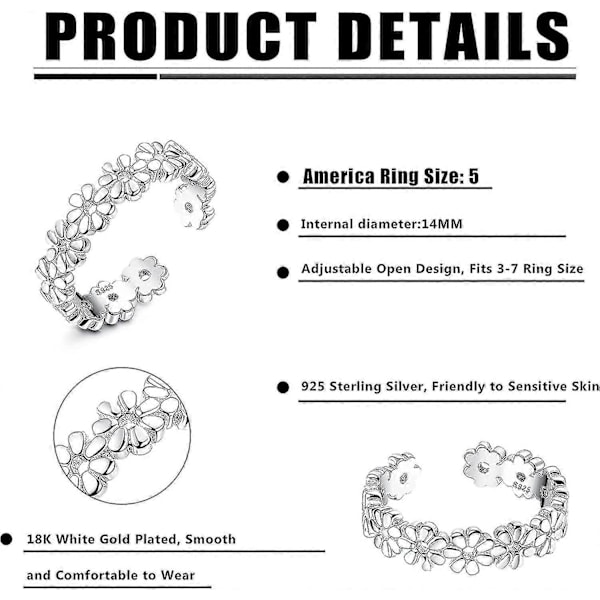 Tåringar för kvinnor 925 Sterling Silver Tåring Sandaler Justerbar Öppen Manschett Gåva