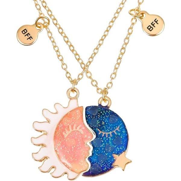 Bästa vän halsband - Måne & Sol vänskapshalsband, 2-pack delat magnetiskt sol och måne halsband, fluorescerande koppar vänskapshalsband