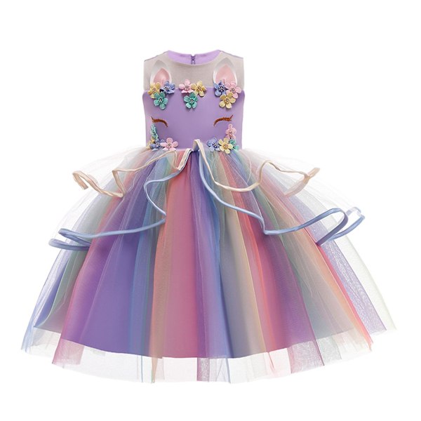 Prinsesse Jentekjole Festkjole Regnbue Blonde Ballkjole Spesiell Anledning Ball Purple 140