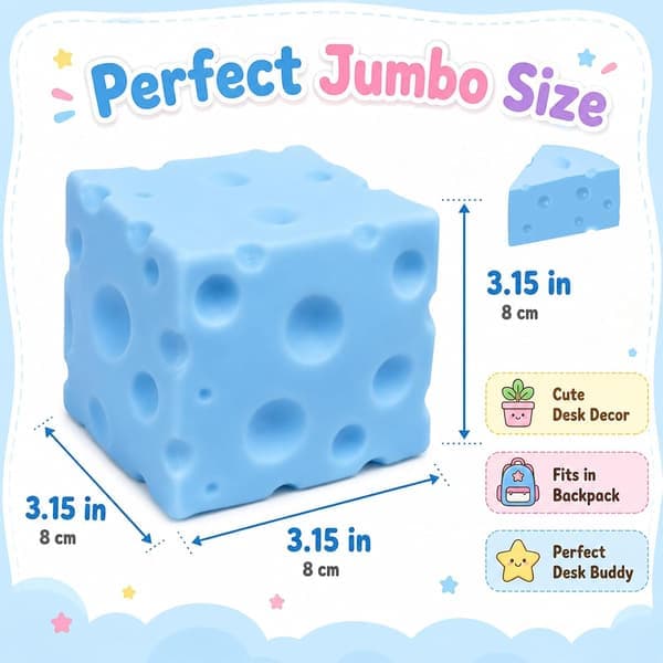 3,15-tommer Jumbo Ost Squishy Legetøj, Langsomt-stigende Dejfidget og Blød Sensorisk Stressaflastningskube til Børn