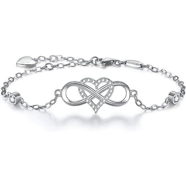Rannekoru naisille Ruusukulta Valkokullattu 925 Sterling Hopea 7A Cubic Zirkonia Infinity Heart Rannekoru symboli yhdessä ikuisesti