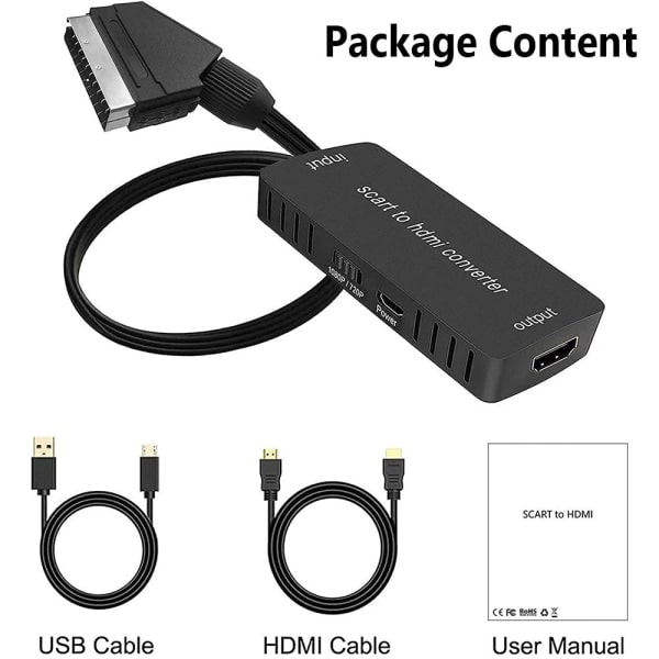 Konverter SCART til HDMI Video Audio Adapter