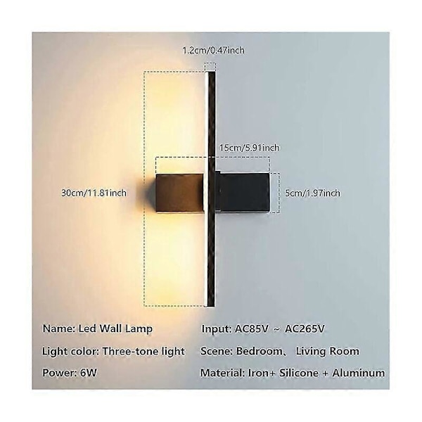 Dæmpbar LED Indendørs Væglampe, Roterende Moderne Vægbelysning 6W Aluminium Justerbar Væglampe Sort Sengelampe Soveværelse Læselamper, 30cm
