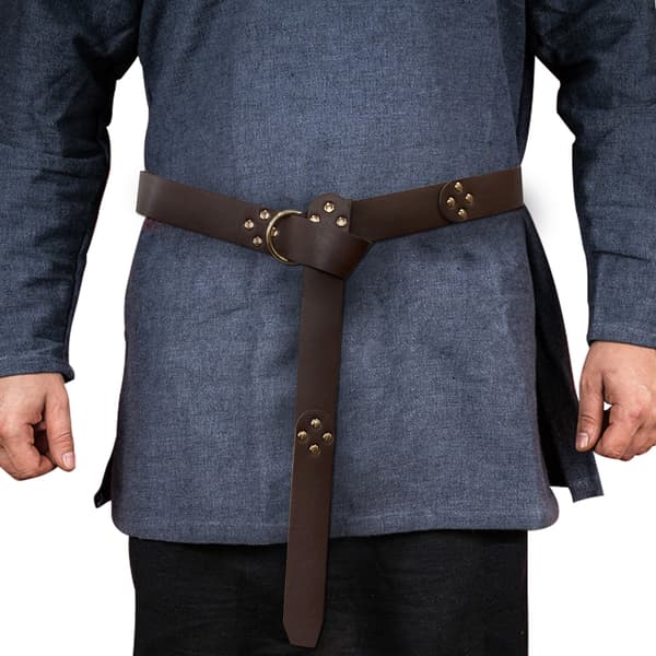 Viking O-ring spænde bælte (brun), PU læder ring bælte, middelalder