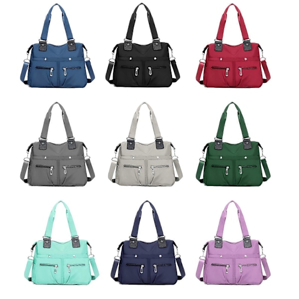 Multi Stor Kapacitet Vandtæt Lomme Nylon Taske Dame Tote Skuldertaske 100% Ny Blue
