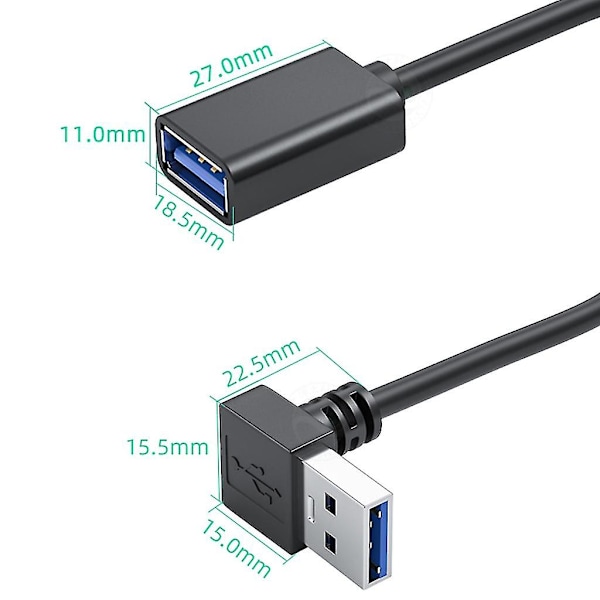 Universal USB 3.0 Forlengelseskabel med 90-graders bøy for hjemme- og kontorbruk 0.5m Up bend