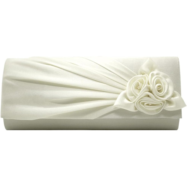 Dam satin kuvertväska med ros, festlig bröllopsfest, balväska, handväska för kvinnor Ivory