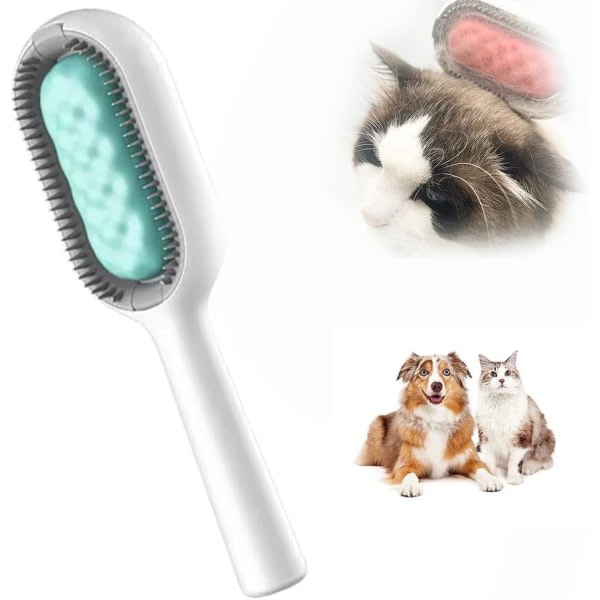 Kattebørste for kort hår, 4 i 1 universal kattesilikonbørste, ultramyk silikonvaskbar kjæledyrbørste, gjenbrukbar magisk reinsdyrbørste, kort hår（blått）