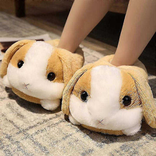 Kanin/hamster/hundformade plyschtofflor Kreativ omslagning Fuzzy Varma fodrade vintertofflor för vuxna inomhus 35-41cm Nya Yellow Rabbit One Size