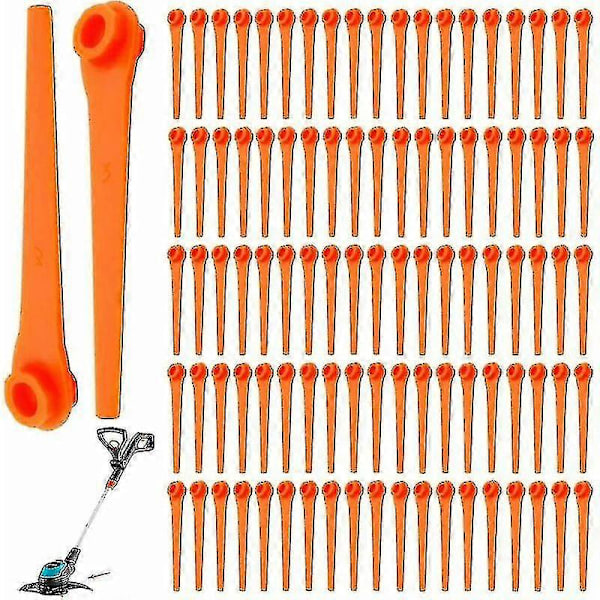 Sett med 100 reserveblader i plast for Gardena kantklipper 9823 9825 9820 9821, 70 mm gressklipperblader, tilbehør for kantklippere