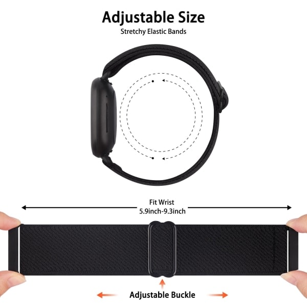 Elastisk Vævet Loop-Rem Til Fitbit Versa 3 2 Versa Lite Rem Justerbar Nylon Sport Urrem Til Fitbit Sense Rem Black For Fitbit sense