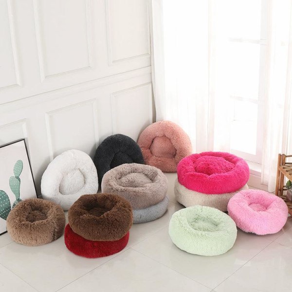 Rund mjuk fluffig hundbädd kattbädd Ljusgrå 40 cm 40 cm