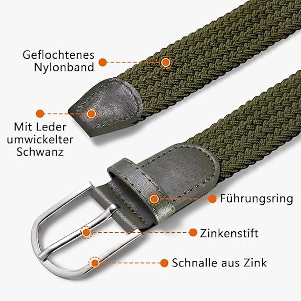 Herrbälte, elastiskt flätat bälte unisex män kvinnor flätat elastiskt stretch vävt bälte 33 mm (1,25 tum), längd 42 tum (107 cm) passar midja 33 tum-36 tum, flera färger