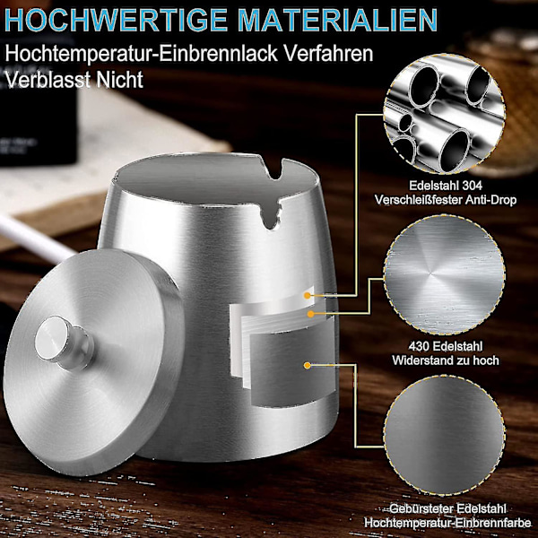 Rostfritt Stålashtray Med Lock För Utomhus Vindtät Ashtray Med Halkskyddad Bas För Utomhus- Och Inomhusbruk Black L