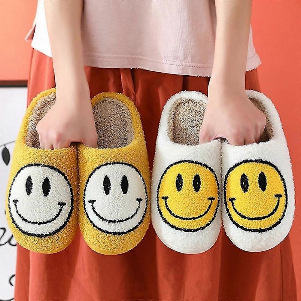 Leende Ansikte Plysch Bomulls Tofflor Kvinna Hem Söt Tjockt Sula Cartoon Non-s IKD White 37-38