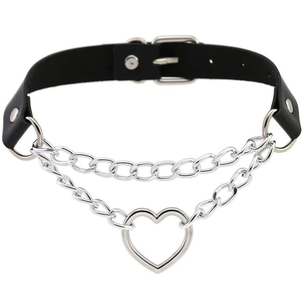 Halsband i svart PU-läder med choker och hjärta