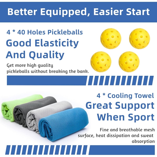 Racketsett med 4 premium racketar i trä, 4 bollar, 4 kylhanddukar och bärväska, racket med ergonomiskt dämpat grepp, present till män och kvinnor