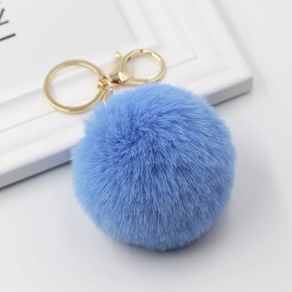 Fluffy nøglering blød plys charme ring nøglering imiteret pels bolde taske vedhæng nøglering dekoration Blue