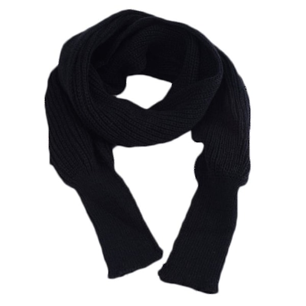 Vinterstrikket pledd med lange ermer for kvinner - Sjalwrap med ermer - Ensfarget heklet genser skjerf - Multifunksjonell poncho kappe halsvarmer Black