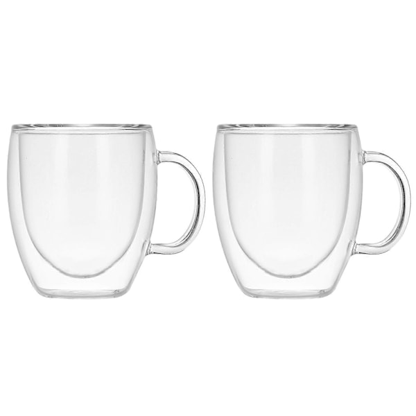 2 st Glas Kopp Dubbla Lager Återanvändbar Transparent Söt Dryck Kaffemugg för Hushåll 350ml