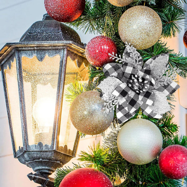 5,7 tum konstgjorda julstjärnor med glitter och klämmor, julgransblommornament, julstjärnedekoration, himmelsblå