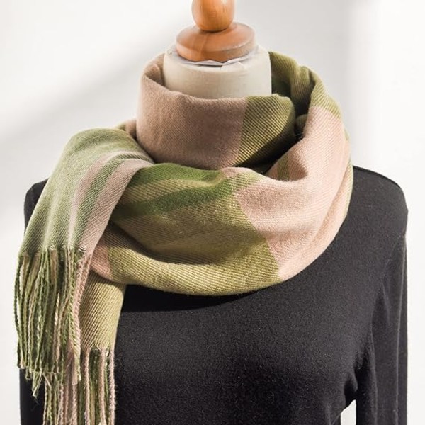 Vinter Dam Lång Mjuk Varm Halsdukar, Spinnande Tassel Sjal, Tartan Rutig Halsduk Filt Julgåvor för Dam Kvinnor Flickor(Grön)
