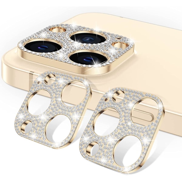 2-pak diamantkrystal kameralinsebeskytter kompatibel til Iphone 13 Pro(6.1")/13pro Max(6.7") Tilbehør Bling kameracover, etuivenligt, anti-sc Gold Gold